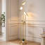 Lampe sur pied ferme en métal doré avec tablette pour salon et bureau Farmhouse