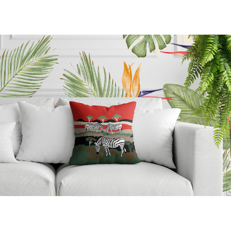 Oreiller carré réversible intérieur / extérieur Gia Zebra, Carré 15 po, Rouge