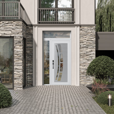 Panneau d'entrée C12 en acier argenté blanc / blanc avec porte d'entrée latérale avant et arrière