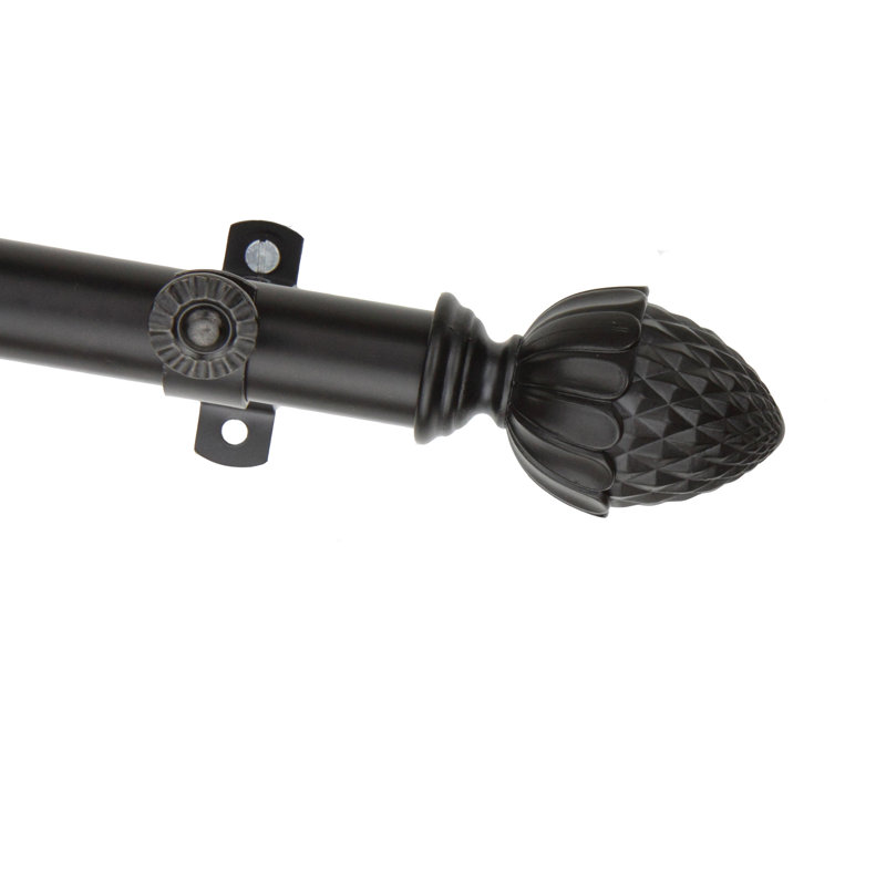 Tringle à rideaux simple réglable 0,81 po Isabell, 28 po à 48 po (chaque côté), Noir