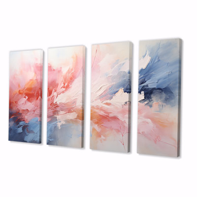 Rose et bleu apaisant tourbillons III - peinture abstraite, art mural 4 pièces