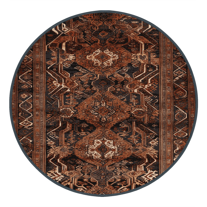 Tapis turc noir lavable à la machine, Rond 6 pi