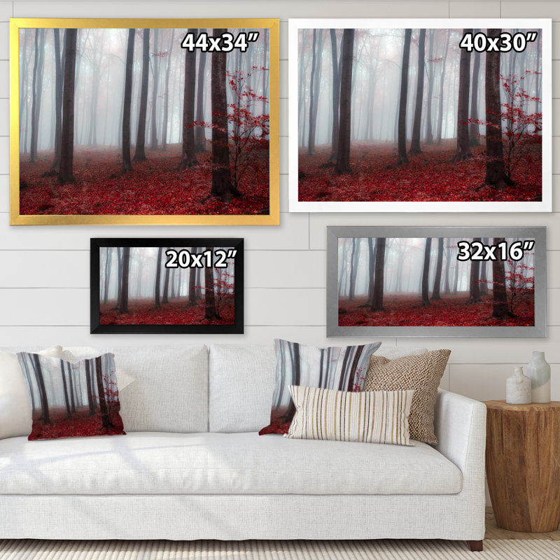 Foggy Morning Red Forest IV " Foggy Morning Red Forest IV " Painting Print, Black Picture Framed, 12" H x 8" W x 1" D