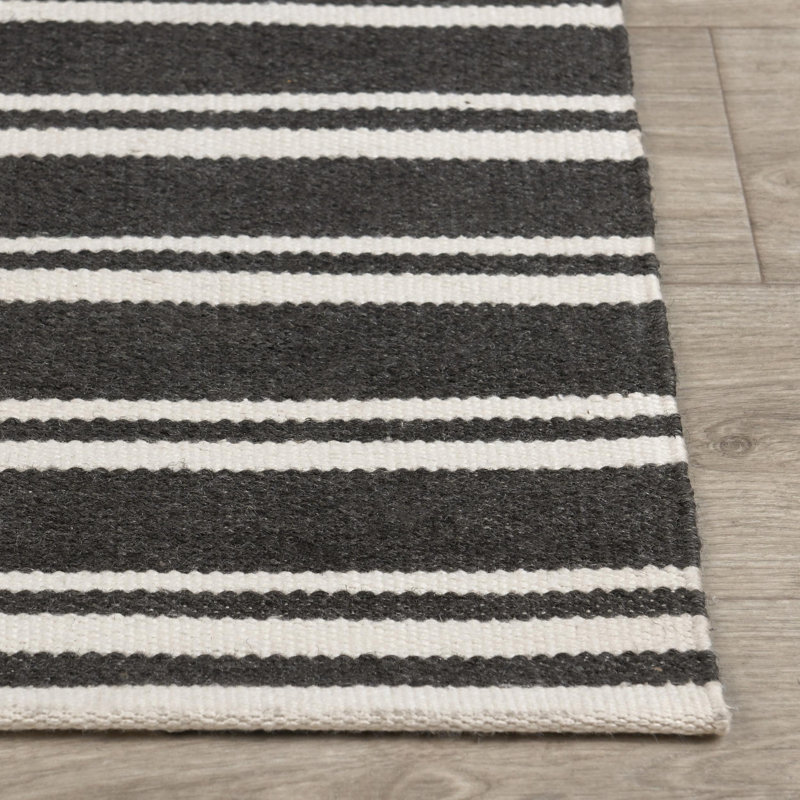 Tapis gris anthracite à rayures performance tissé à la main Palma, Tapis de couloir 2 pi 7 po x 8 pi