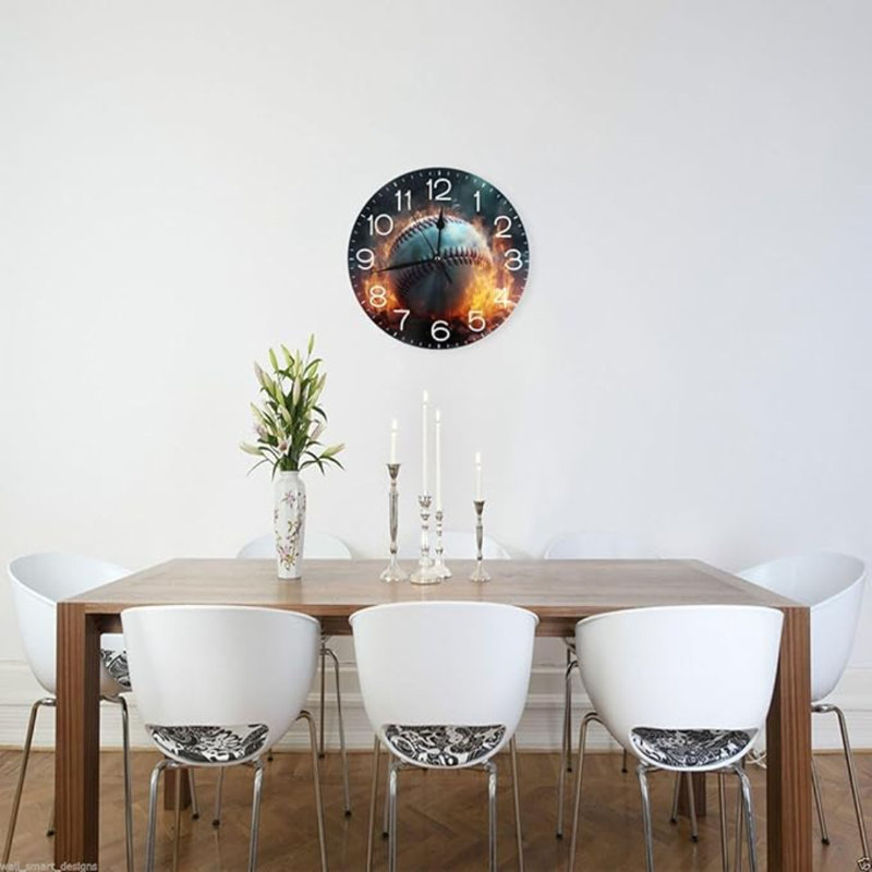 Horloge murale ronde Baseball On Fire