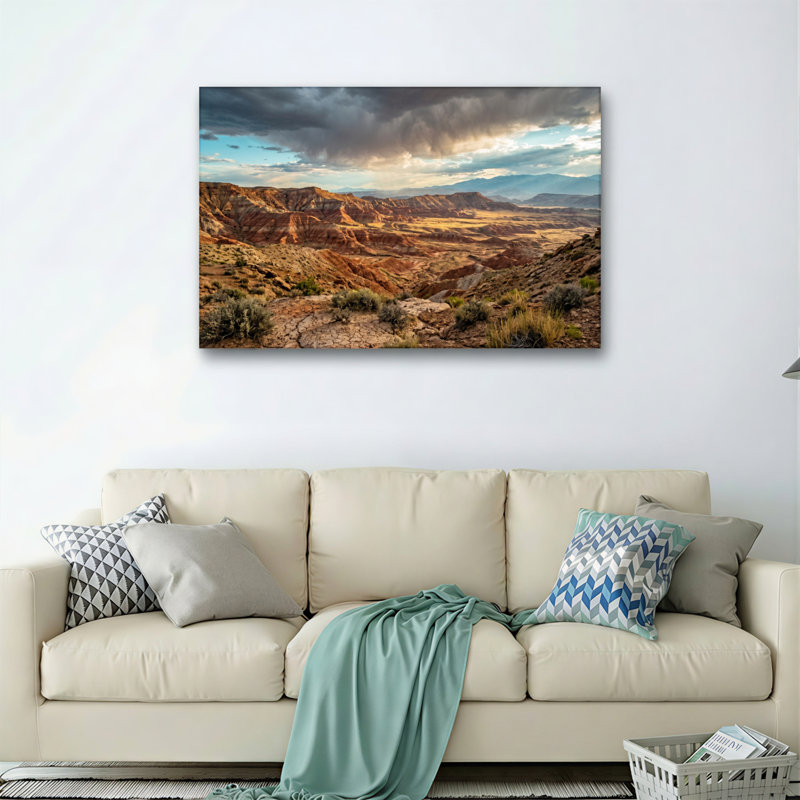 Ensemble de 1 tableau sur toile représentant un paysage désertique, H 24 po x l 36 po, Toile tendue