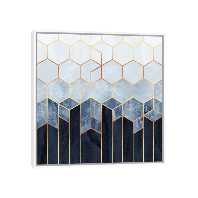 « doux blue hexagones » par elisabeth fredriksson-print, Toile blanche encadrée, H 26 po x l 26 po x P 1,5 po