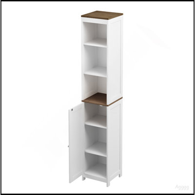 Armoire de rangement haute pour salle de bain avec porte réversible, tour à linge autoportante avec tablettes ouvertes et armoire fermée, armoire de rangement étroite pour salle de bain, salle de lavage ou petits espaces - blanc