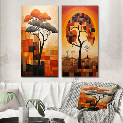 «Cubist African Tree Landscape I», ensemble de 2 reproductions d'art mural en métal