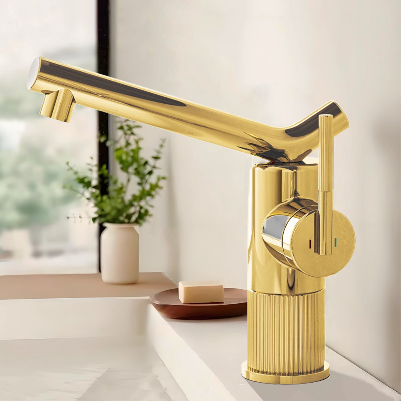 Modern Single Hole Faucet Luxury Home Bathroom Faucet Elevated Style Single-Handle Bathroom Faucet, Gold