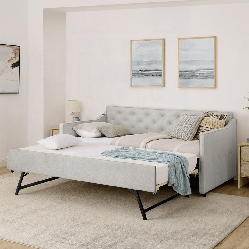 Lit de jour simple avec lit gigogne escamotable et charge USB