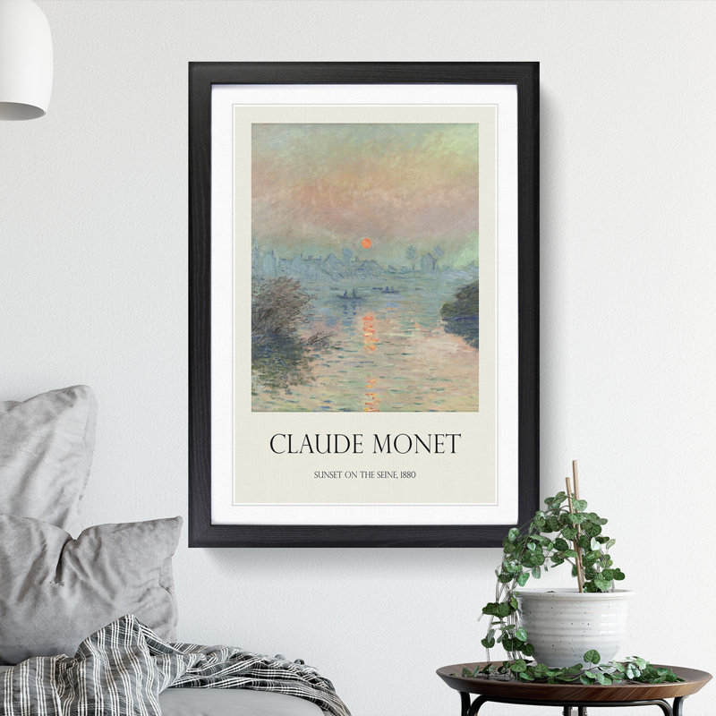 Sun Setting On The Seine by Claude Monet Framed Print, Black Framed, 65cm H x 48cm W x 2cm D