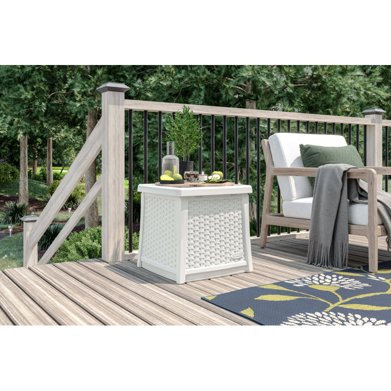 Elements Multi-Wall Resin Outdoor Patio End Table with 13 Gallons of Storage, Ice Cube