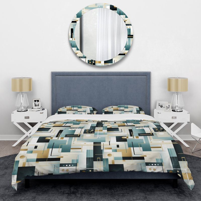 Ensemble de housse de couette géométrique gris et noir Eizo, Housse de couette pour très grand lit et 2 très
