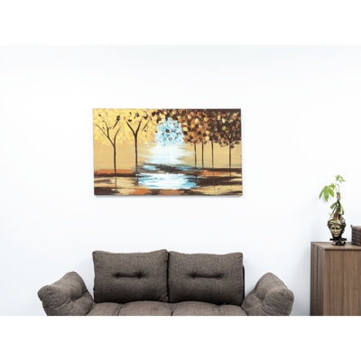47'' X 27'' Mustard Yellow Hand-Painted Canvas, Enhance Your Fall Decoration Canvas Piece For Fall,
