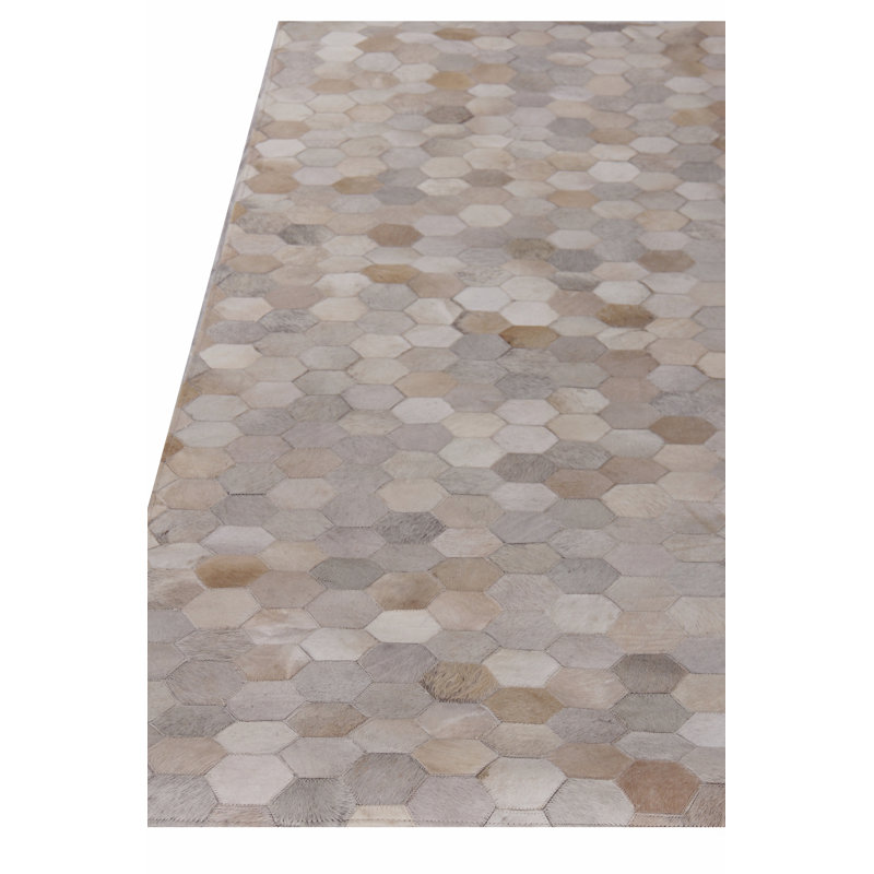 Hand Woven Cowhide Geometric Area Rug, Rectangle 8' x 11'