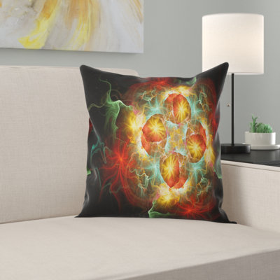 Fractale jaune et fleur rouge - coussin imprimé abstrait