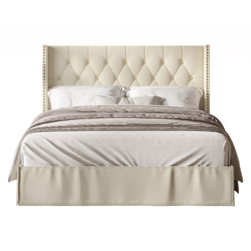 Bellamy Tufted Upholstered Platform Bed, Beige, Twin