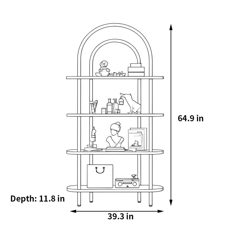 Janien, Black, (4 Shelves) 64.9"H x 39.3"W x 11.8"D