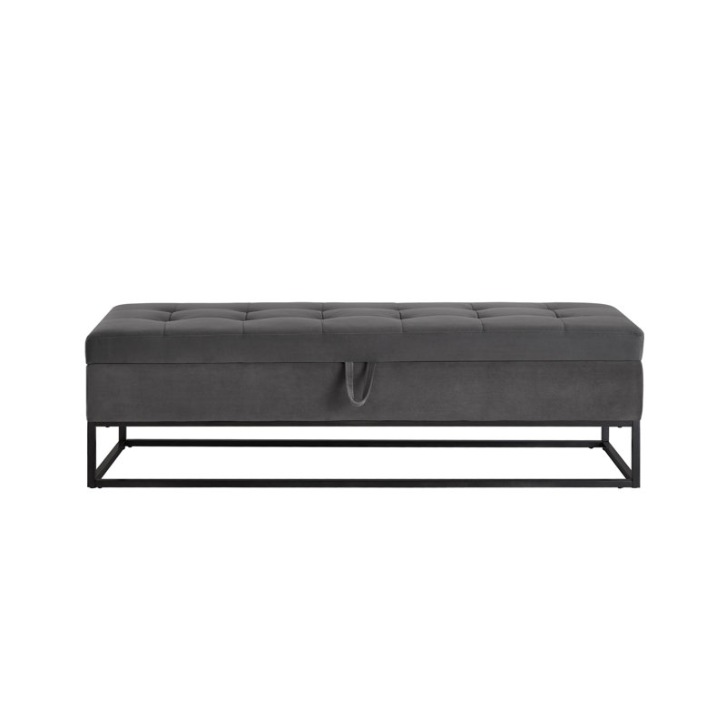 58.6" Bed Bench Metal Base With Storage Grey Velvet, Gray