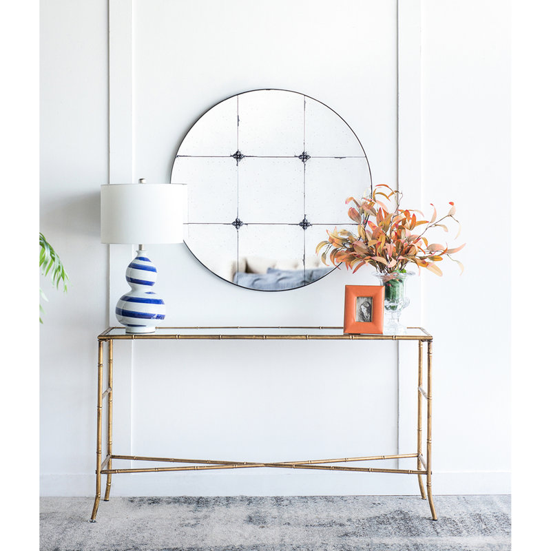 Miroir mural rond de 36 po en verre antique - un ajout charmant à la salle de bain, au vestibule, à la console de style traditionnel, parfait pour le vestibule et le foyer