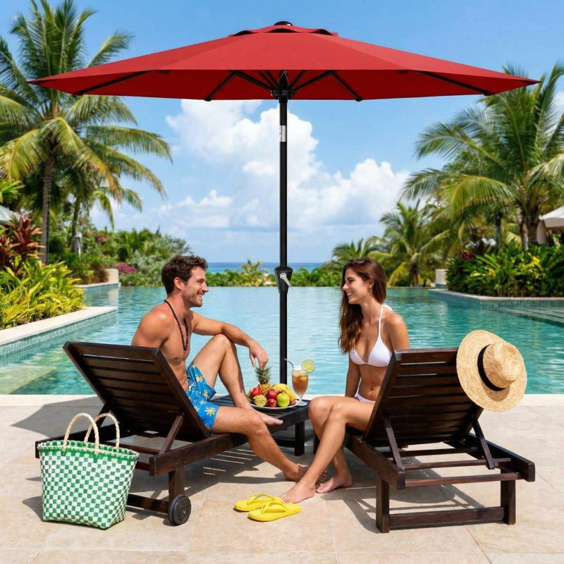 271.8 cm W X 271.8 cm D Balcony Parasol with Manual Lift, Red