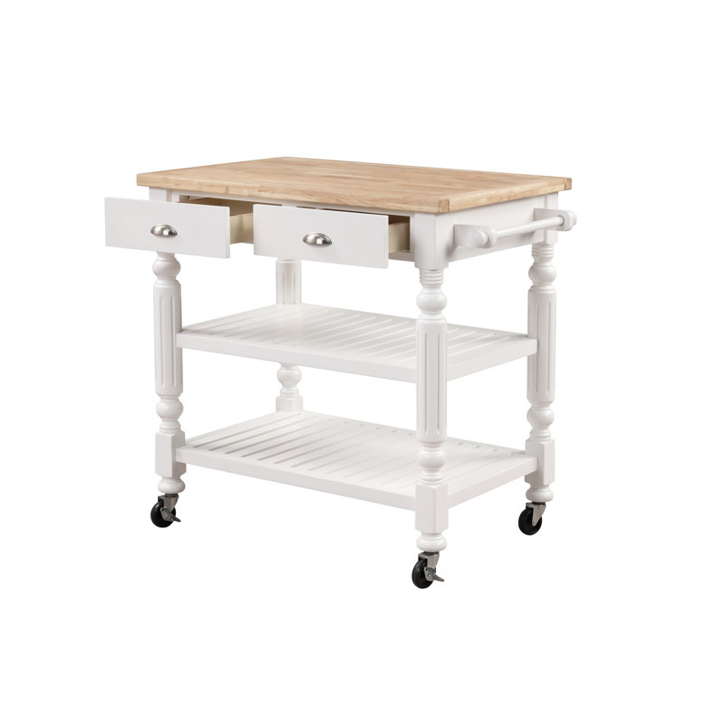 Altenburg 36" Wide Solid Wood Kitchen Cart with Drawer and Storage Shelves, White