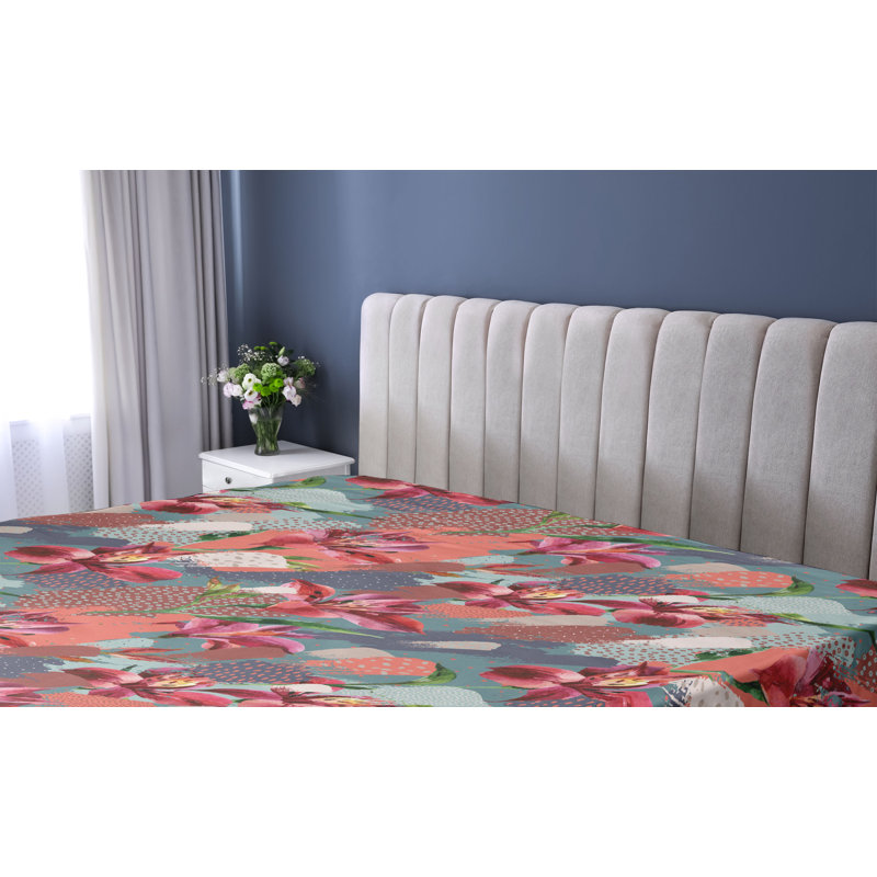 Drap-housse Ambesonne, Drap-housse très grand californien, Rose foncé / corail / motif floral indigo