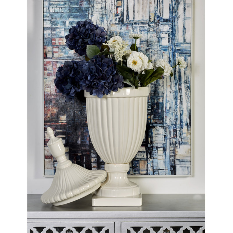Alpharetta ceramic jars with lid, Blanc, H 32 po x l 12 po x P 12 po