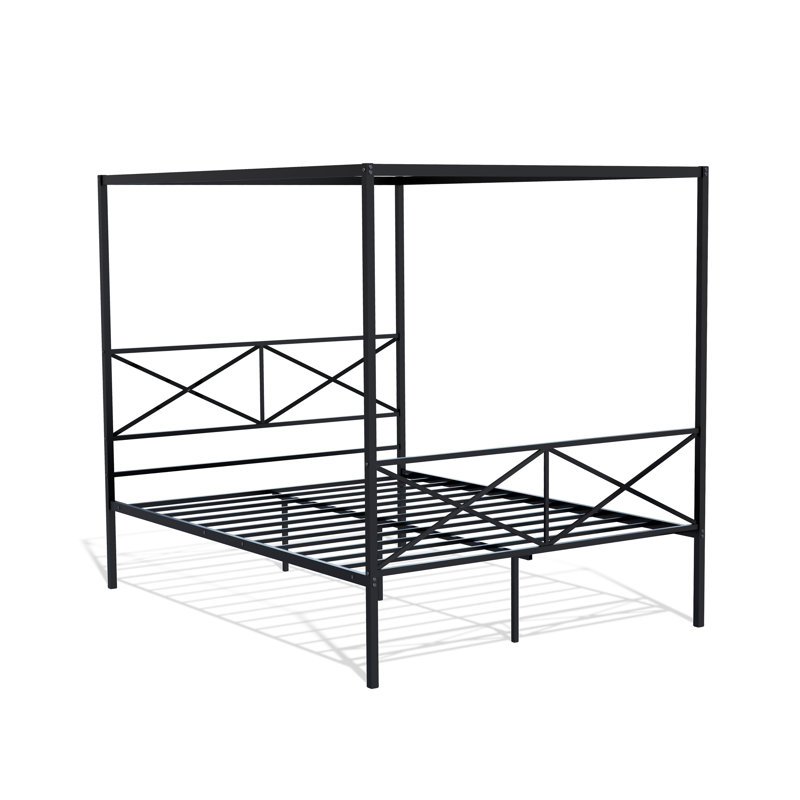 Glendale Platform Bed Frame with Modern Style Headboard and Footboard - Canopy Metal Frame in Powder Coating Black, Black