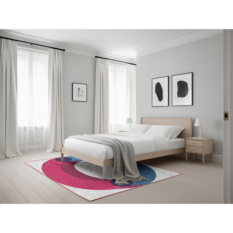 Tapis à tisser rose/bleu/gris, Rectangle 5 pi x 7 pi