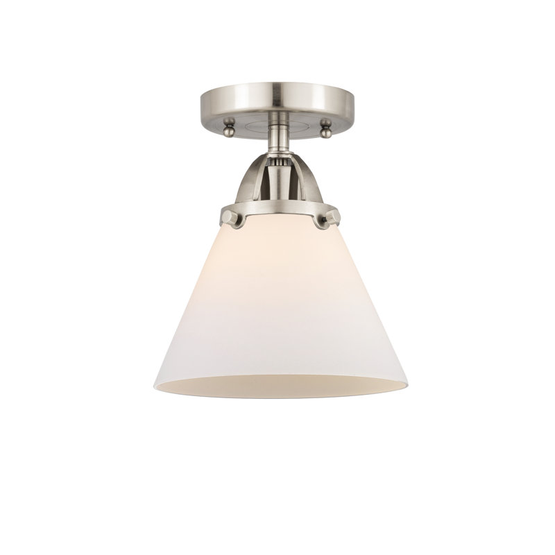 Plafonnier semi-encastré en verre à DEL, Blanc mat, H 9,5 po x l 7,75 po x P 7,75 po, Nickel satiné brossé