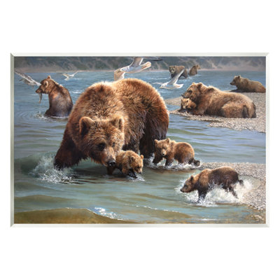 Stupell Industries Grizzly Bear Family Fishing Wall Plaque Art By Bonnie Marris-au-939 In Brown;gray