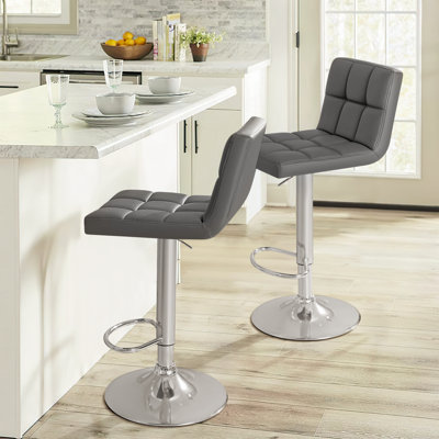 Swivel Upholstered Faux Leather Adjustable Height Counter Stool with Steel Frame