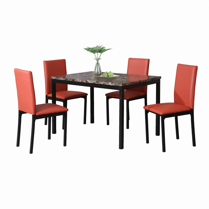 5-Piece Metal Dinette Set With Laminated , Red