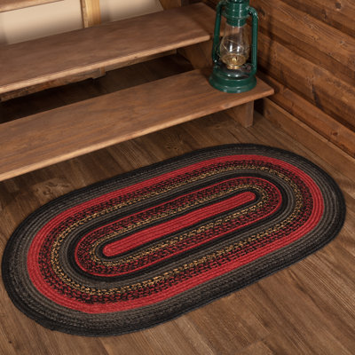 Tapis en coton tressé à motif géométrique rouge / noir / gris Amadeu