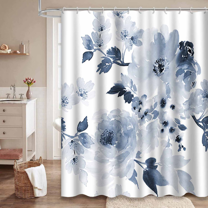 Rideau de douche sans couture aquarelle avec 12 crochets, L 72 po x l 78 po