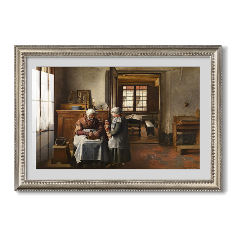 " Grandmother's Feast " by Henri De Braekeleer, 24x34 INNER SIZE, Framed Print with Mat, Beaded Pewter Satin