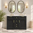 Ensemble meuble-lavabo double de 122 cm avec lavabo blanc en céramique (sans robinetterie) - Noir