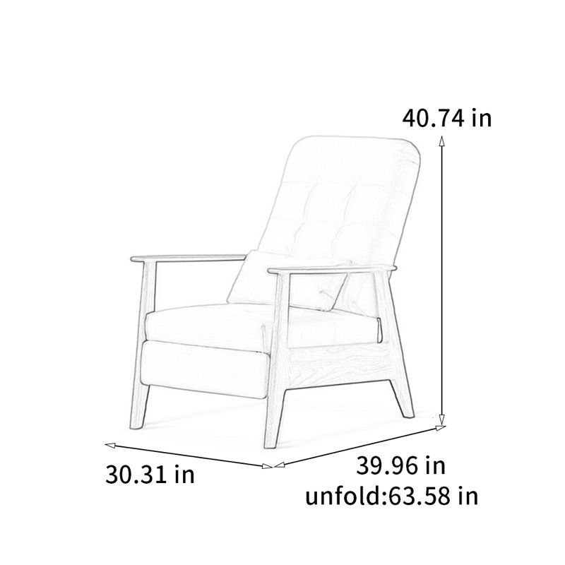 Chaise longue en chêne massif écologique, Marron clair, Fibre de polyester kaki