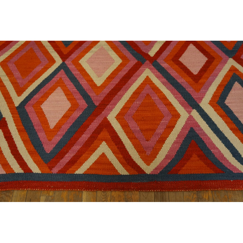 Tapis unique en laine noué à la main de 9 pi x 12 pi rouge / beige / orange