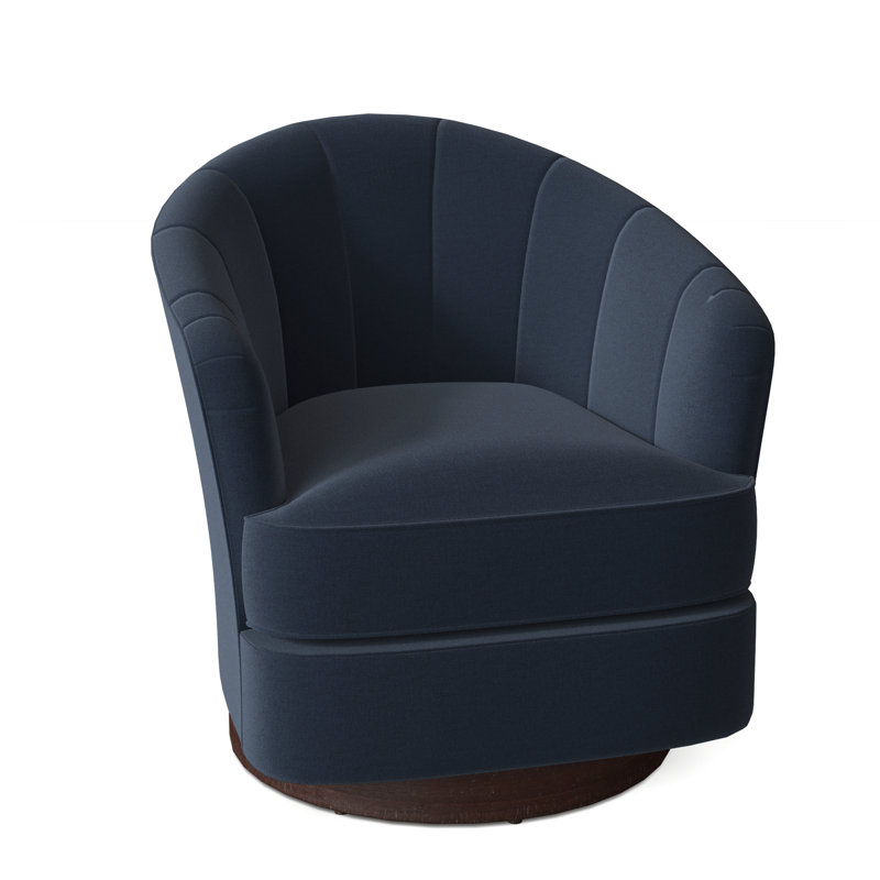 Tipsy Upholstered Swivel Barrel Chair, Indigo (8789 90), Hazelnut