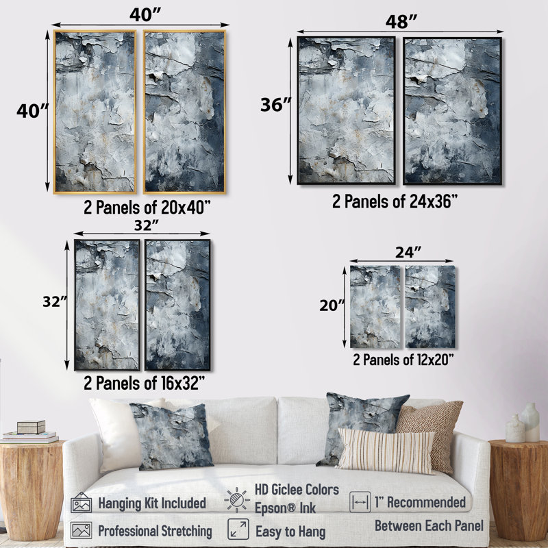 Surface lunaire abstraite grise I - art mural gris 2 pièces, Noir, H 36 po x l 48 po, Impression encadrée flottante