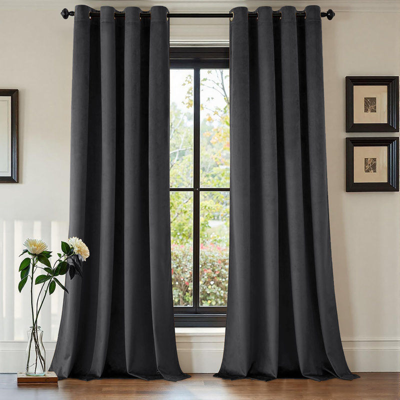 Luxury Crushed Velvet Eyelet sheer Curtain, 228.6cm Width x 228.6cm Drop, Charcoal