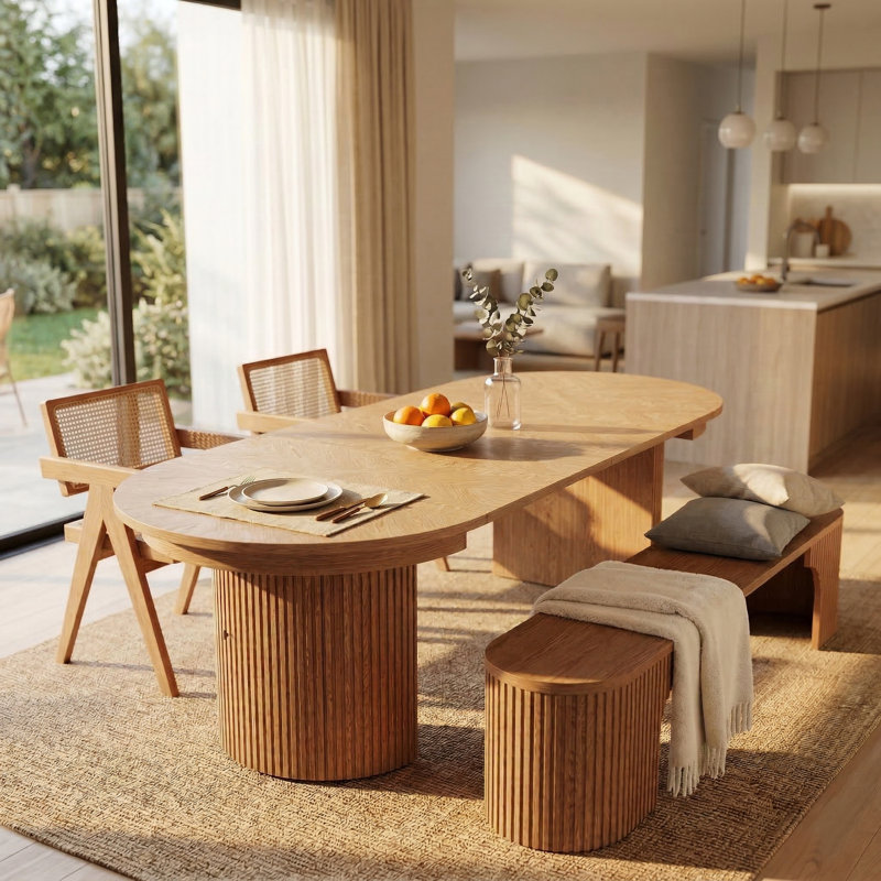 Table de salle à manger extensible en bois massif avec banc, table de salle à manger extensible de 45,27 à 106,30 po pour 2 à 10 personnes, table de salle à manger en bois avec rangement caché
