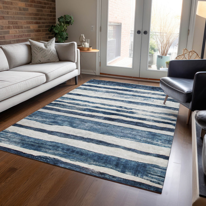 Denim Stripe Synthetic Flat Woven Washable 8' x 10' Rug