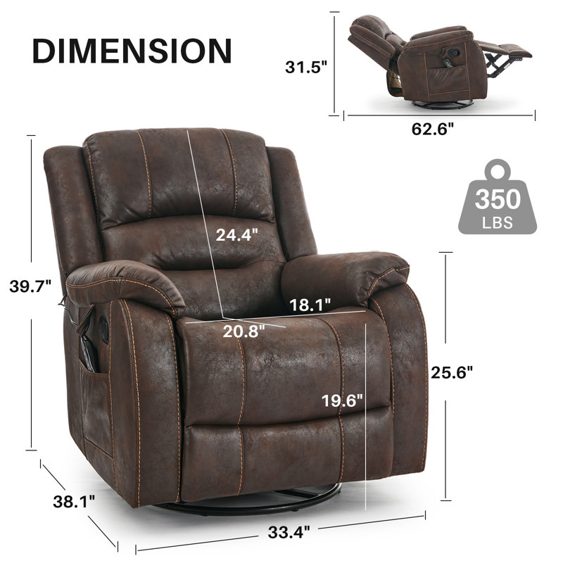Fauteuil inclinable avec massage et chauffage Michalski, Brun
