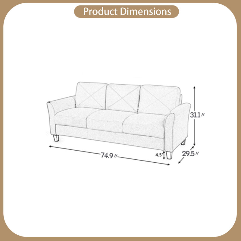Upholstered 74.9'' Sofa, Black 100% Polyester