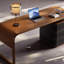 Bureau rectangulaire à 3 tiroirs en bois massif et manufacturé brun et noir-1852715936-1852715939-1852715926