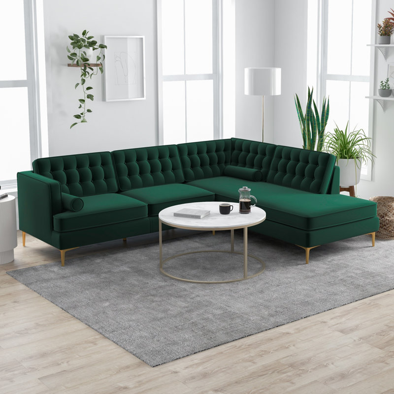 Addilynn 2 - Piece Velvet Sectional, Green , Right Hand Facing